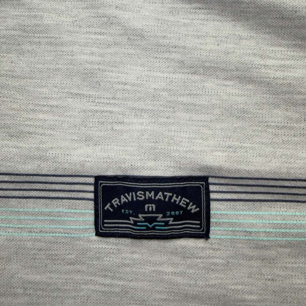 TravisMathew Polo Shirt Mens XL Gray Heathered Stripe Golf Performance Stretch - Picture 4 of 11